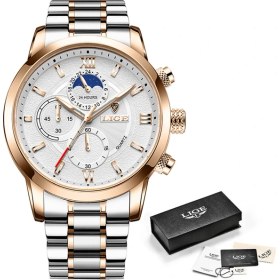 Resim Hanyang Gül Altın Beyaz Lıge Casual Erkek Saatler Çelik Su Geçirmez Aydınlık Üst Marka Lüks Kuvars Kol Saati Erkekler Için Chronograph Relogios Masculinos (Yurt Dışından) 