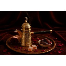 Resim İşleme Motifli Bakır Mırra Cezve 18 Cm 