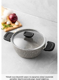 Resim Emsan Stone 7 Parça Granit Tencere Seti Gri 