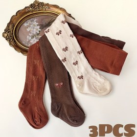 Resim 3'lü paket Kız Klasik Kurdele Desenli Tayt, Polyester Örgü Kumaş, 97.5% Polyester 2.5% Spandex, Tüm Mevsimler İçin Düz Renk, Elde Yıkanabilir 