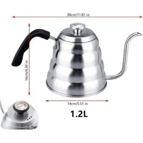 Resim Horecamark Barista Drip Kettle Termometreli Kapaklı 3. Nesil Filtre Kahve Demleme Ekipmanı 1200 ml Çelik 
