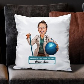 Resim En Başarılı Kadın Fizik Tedavi Doktoru Karikatürlü Yastık 