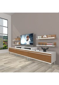 Resim Decoraktiv Ekoflex 270r Mdf Krom Ayaklı Tv Ünitesi Tv Sehpası Beyaz - Ceviz 