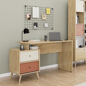 Resim Adore Mobilya Tiffany 2 Çekmeceli Çalışma Masası-Florida Meşe/Karışık Renk 129x75x55 CM 