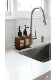 Resim Morponi Metal Stantlı 2'li Soft Cam Sabunluk Ve Deterjanlık 300 Ml Amber Amber 