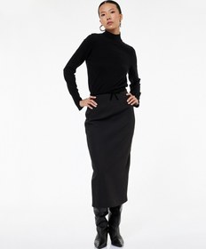 Resim Slim Fit Yırtmaçlı Fiyonk Detaylı Midi Kalem Etek 