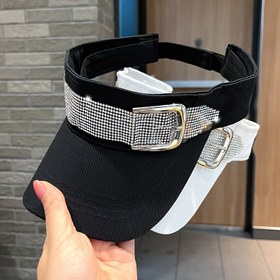 Resim Kadınlar için Bahar/Yaz Açık Üstlikli Şapka, Taşlı Tokalı Ayarlanabilir Nefes Alabilen Polyester Fedora Tarzı Şapka, Dış Mekan Seyahat ve Yürüyüş için Rahat Başlık | Parlayan Şapka | Polyester Şapka 