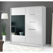 Resim güney mobilya 180 Cm Sürgülü Komple Mdf Beyaz Gardırop Ray Dolap Elbise Dolabı Gardolap 