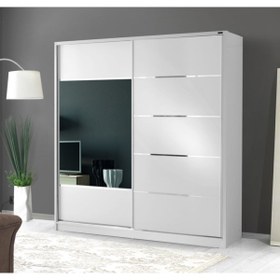 Resim güney mobilya 180 Cm Sürgülü Komple Mdf Beyaz Gardırop Ray Dolap Elbise Dolabı Gardolap 