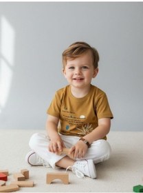 Resim Zekids Erkek Bebek Pamuklu Baskılı T-shirt-16931 Sarı 