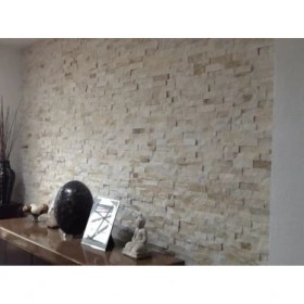 Resim Markataş 5X10Cm Bej Mermer Doğal Taş Patlatma Taş Mozaik Duvar Kaplaması 