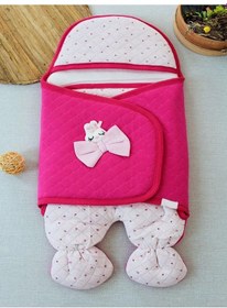 Resim Yenidoğan Açılır Kucaklı Fiyonk Detay Ayaklı Kız Bebek Kundak Pembe Pembe 