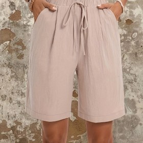 Resim Kadınların Şık Tek Renk Şort - Hafif Mavi, Polyester, Yaz Tarzı, Kordonlu Bel, Dokuma Kumaş, 120 g/m², Casual Yaz Giyim|Şık Şort|Dokuma Doku 