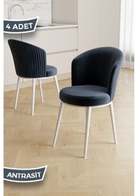 Resim Canisa Risa Serisi 4 Adet Antrasit Mutfak Sandalyesi Beyaz Metal Ayak 1.sınıf Babyface Kumaş Antrasit Sandalye Ayaklar Beyaz 