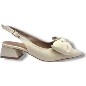 Resim C-shoes Mr151-26 Saten Tokalı Fiyonk Kısa Kare Topuk Arkası Açık Kadın Ayakkabı Krem 