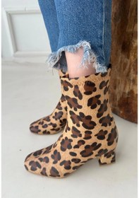 Resim Evyora Birta Leopar Cilt Streç Topuklu Bot Çok Renkli 