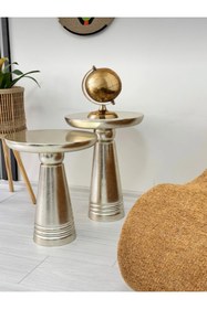 Resim AYLESA Doğal Ahşap 2’li Set Gümüş Renk Jelatin Mantar Yan Sehpa Modern Fiskos Zigon Çiçeklik 