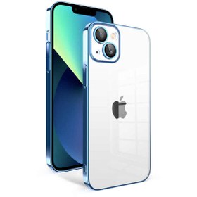 Resim CaseWorld Apple Iphone 13 Ile Uyumlu Kapak Lens Korumalı Arkası Şeffaf Sert Mika Kılıf - Mavi 