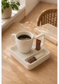 Resim Kahve Sunum Tepsisi Çok Bölmeli Masa Üstü Organizer Kupa Fincan Standı Pla 12.5x11x7 Cm Beyaz 