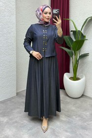Resim Tesettür Dünyası Önü Çıtçıtlı Etekli Takım TSD260204 Koyu Mavi 