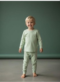 Resim Zekids Erkek Çocuk Organik Pijama Takımı-16604 Yeşil 