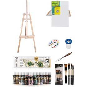 Resim Mastermix Akrilik Metalik Renkler 50X70 Tuval-Şövale Set 