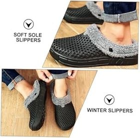 Resim Kışlık Erkek Ev İçi Kaymaz Tabanlı Sıcak Peluş Terlikler Siyah ve Hafif Isıtıcı Ayakkabı 