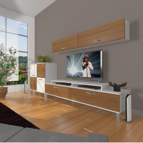 Resim Decoraktiv Ekoflex 6y Slm Krom Ayaklı Tv Ünitesi Tv Sehpası - Beyaz - Ceviz 