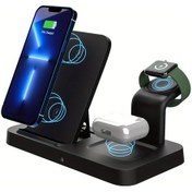 Resim Tianchishop Black 3ü1 Arada Kablosuz Şarj Cihazı Telefon Kulaklık Saat Hızlı Şarj Katlanır 