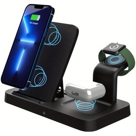 Resim Tianchishop Black 3ü1 Arada Kablosuz Şarj Cihazı Telefon Kulaklık Saat Hızlı Şarj Katlanır 