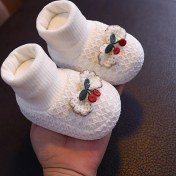 Resim Uıowoo Kız Bebek Prenses Çorap - Yumuşak Taban, Kaymaz, %100 Pamuk - Yenidoğan Ve Bebekler İçin Şık Bej Kiraz 