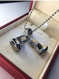 Resim Çift Boks Eldiveni Metalik Çelik Kolye Işıklı Kutuda Sevgiliye Eşe Babaya Kolye Beyaz 