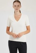 Resim Ekru V Yaka Kadın Tişört - EKRU / 40 