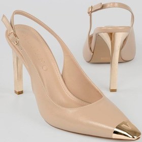 Resim Kadın Stiletto Sivri Metal Burun Arka Açık Metal Topuk Nysa Bej Bej 