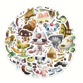 Resim 54 Parça Sıcak Toro Kedi Sticker Seti - Laptop, Bisiklet, Kitap, Buzdolabı ve Kaykay Dekoru İçin 