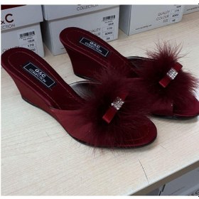 Resim Gc Bordo Kaz Tüyü Yüksek Feta Bayan Terlik 170 Bordo 