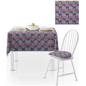 Resim Fırça Desenli Krem Zemin Kırmızı Mavi Dijital Baskılı Petek Dokuma Masa Örtüsü 140x220 