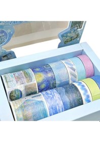 Resim Art Vintage Washi Tape Bant Yapışkanlı Maskeleme Kağıdı Desenli Bant 12'li - Mavi Van Gogh Tabloları 1 