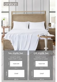 Resim Saten Beyaz Çarşaf Ve Yastık Kılıfı Seti 83 Tel - Tek Ve Çift Kişilik Seçenekleriyle Beyaz 