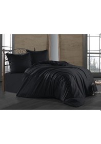 Resim Düz Siyah Çift Kişilik Pamuklu 1 Parça Nevresim Siyah 