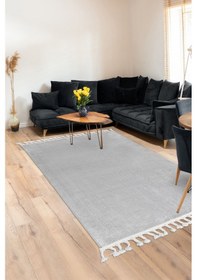 Resim Dijidekor Peluş Halı Açık Gri Cool Saçaklı Post Kesme Yolluk ... 