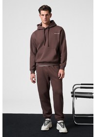 Resim Grimelange MARSHALLHOODIE Erkek Pamuklu İçi Polarlı Nakışlı Relaxed Kahverengi Eşofman Takımı 