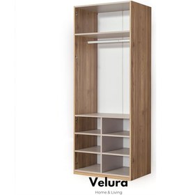 Resim İzgi 9 Cam Ve Ahşap Kapaklı Köşe Gardırop Dolap Ceviz 