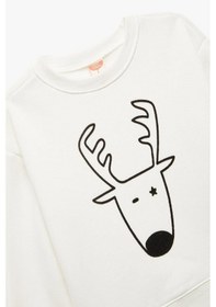 Resim Koton Erkek Bebek Yılbaşı Baskılı Uzun Kollu Şardonlu Bisiklet Yaka Sweatshirt Ekru 
