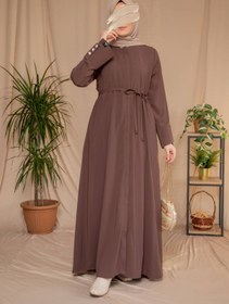 Resim Nissra Ankanoor Medine İpeği Geniş Manşetli Düğme Detaylı Ferace 145CM ANKA265121 