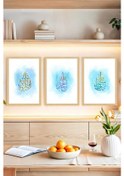 Resim Allah Yazılı Mavi Tonlarda 3 Lü Tablo Seti Çerçeve Efektli Crvs1218 13 X 17 