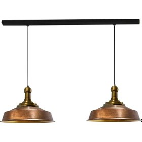 Resim Ikili Bakır Asaletli Eskitme Long Knob Başlık Retro Sarkıt Lamba Restoran Salon Aydınlatma Patina 