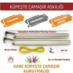 Resim Eym Balkon Çamaşır Kurutma Askısı Dikdörtgen Küpeşte 60*25 Bronz 