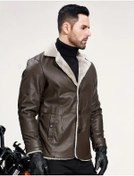 Resim ARDSU Erkek Kışlık Mont İçi Kürklü Su Ve Soğuk Geçirmez Erkek Suni Deri Ceket 