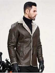 Resim ARDSU Erkek Kışlık Mont İçi Kürklü Su Ve Soğuk Geçirmez Erkek Suni Deri Ceket 